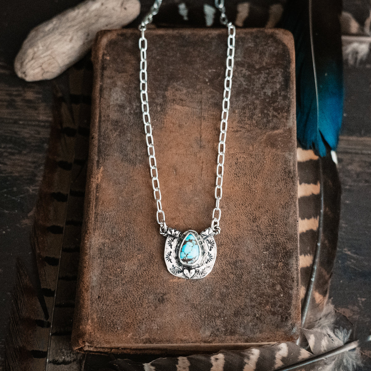 Protect this Cowgirl Lavender Turquoise Horseshoe Necklace-2