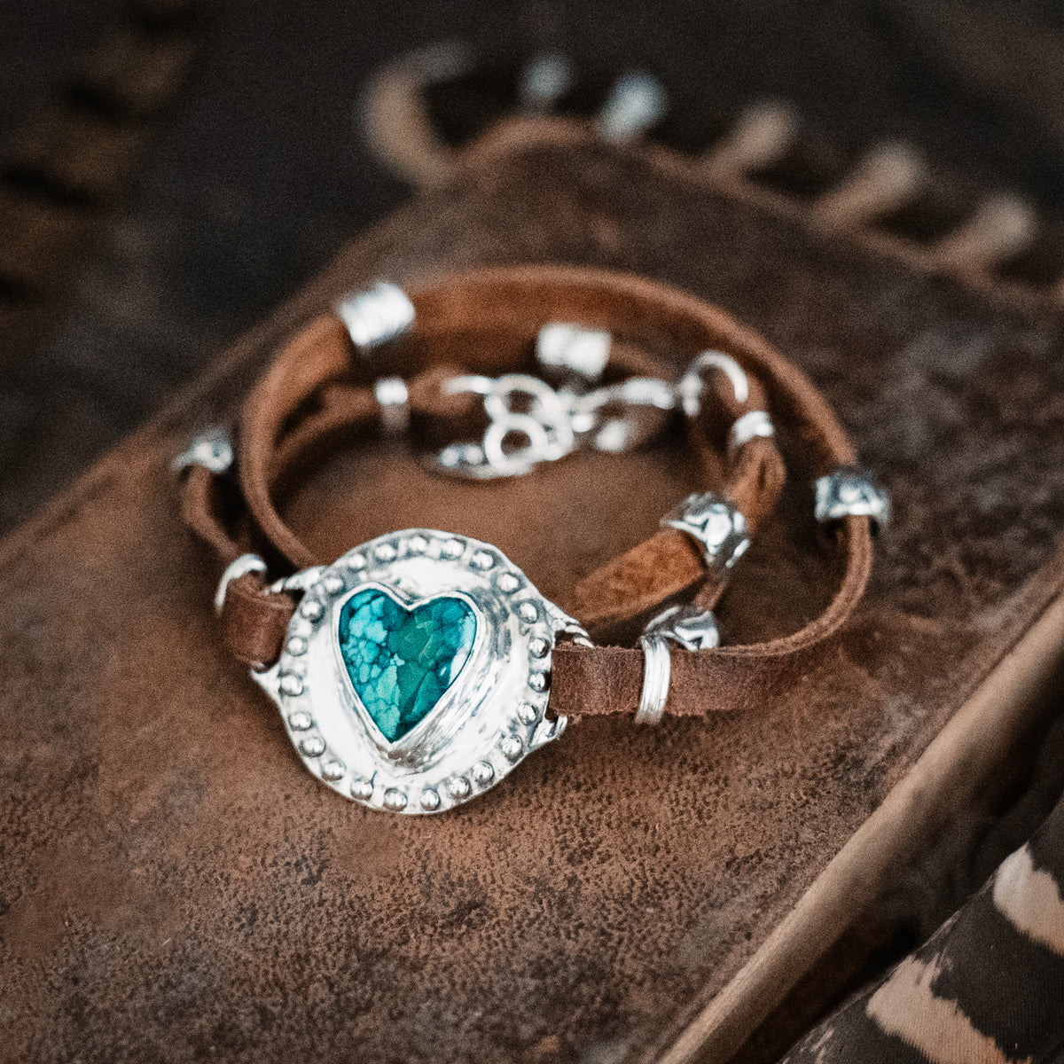 Triple Heart Cloud Mountain Turquoise Wrap Bracelet