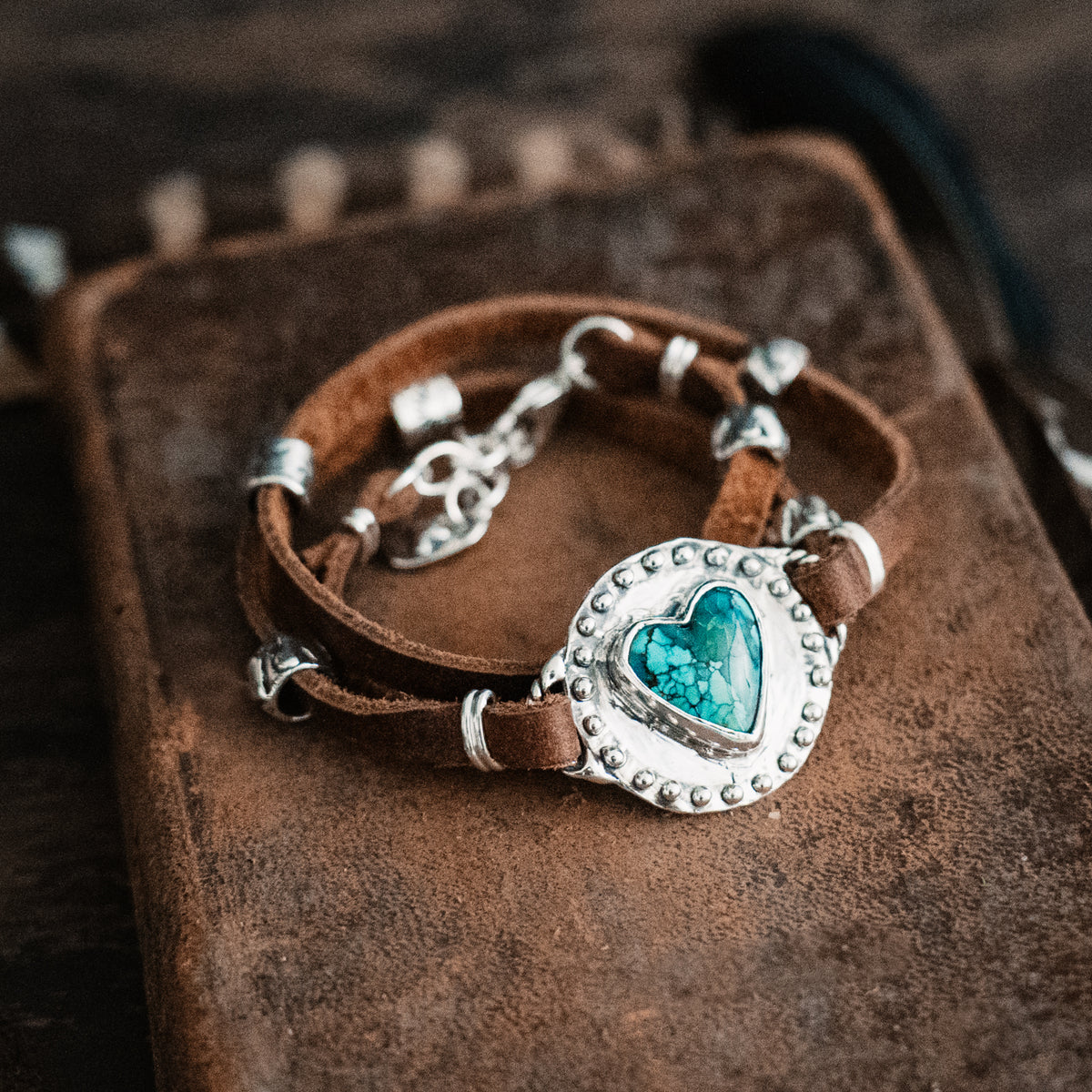 Triple Heart Cloud Mountain Turquoise Wrap Bracelet