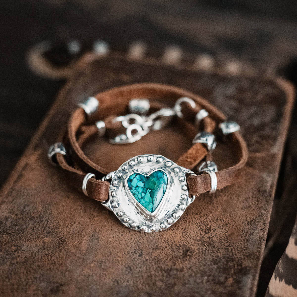 Triple Heart Cloud Mountain Turquoise Wrap Bracelet