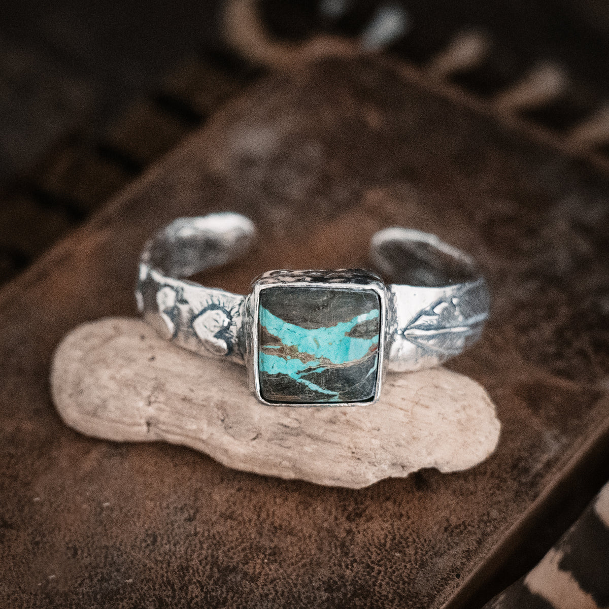 Hope is the thing with Feathers Ribbon Turquoise Cuff