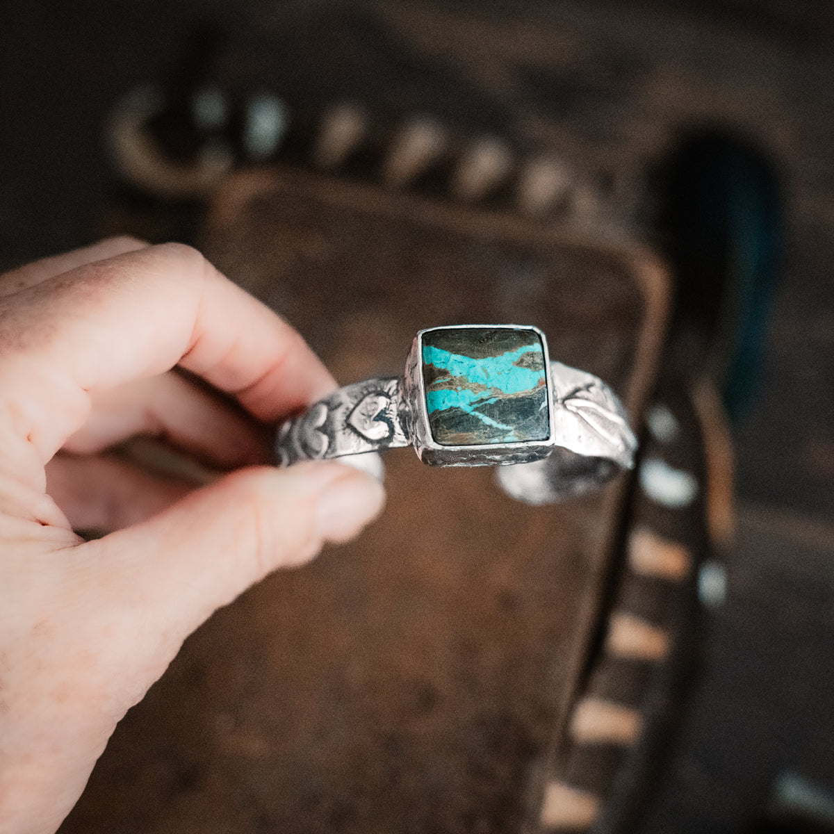 Hope is the thing with Feathers Ribbon Turquoise Cuff