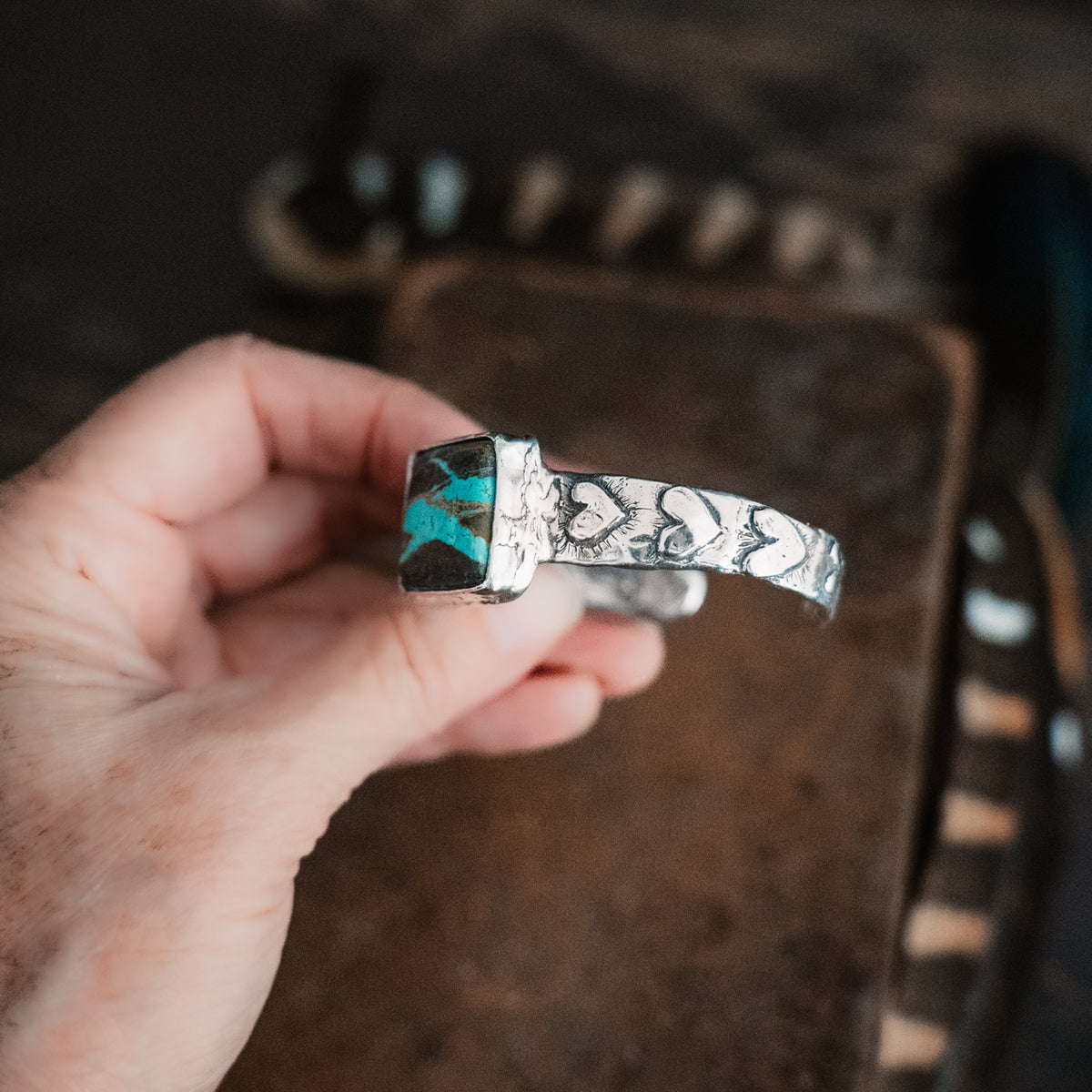 Hope is the thing with Feathers Ribbon Turquoise Cuff