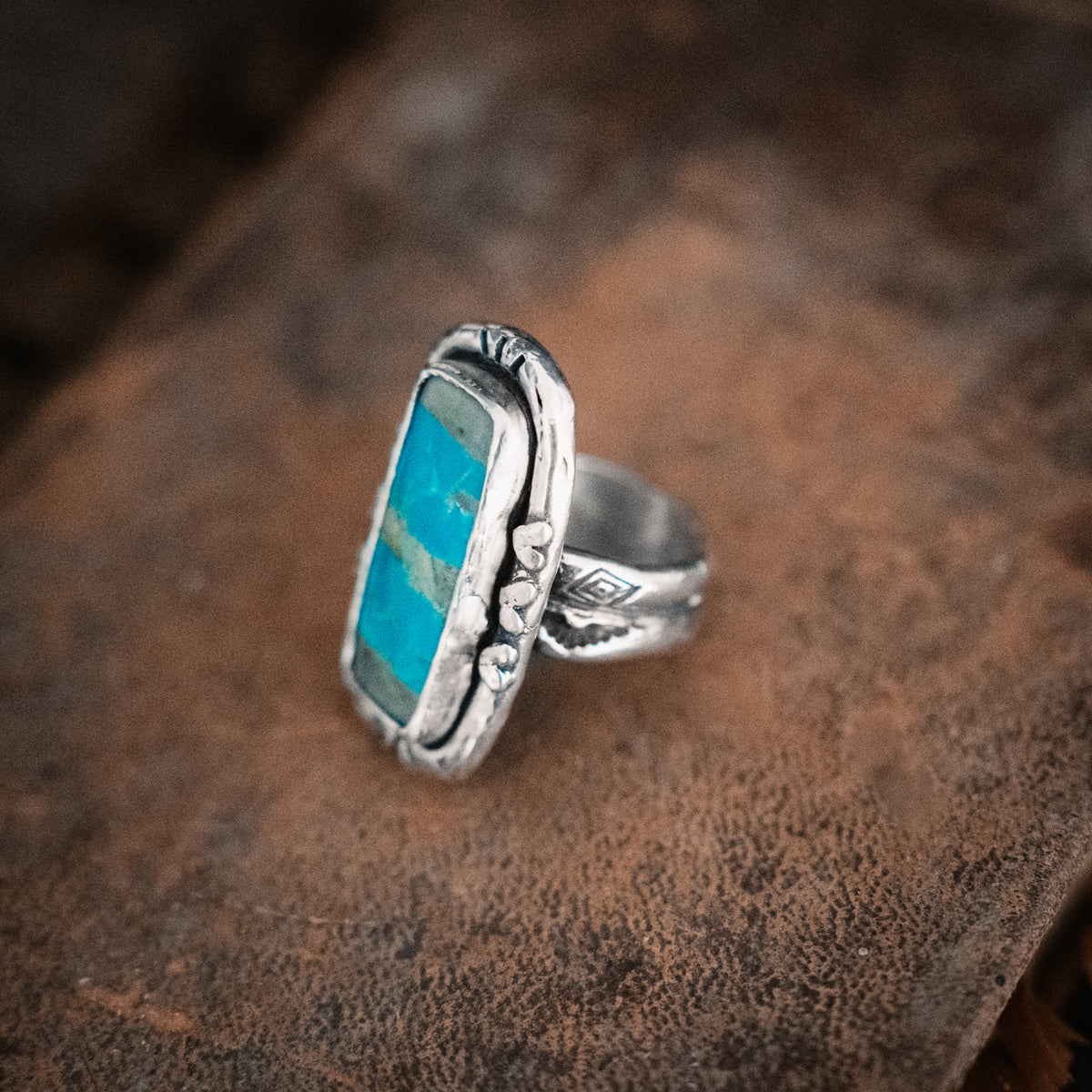 Spirit Mountain Ribbon Turquoise Ring - Size 7.5