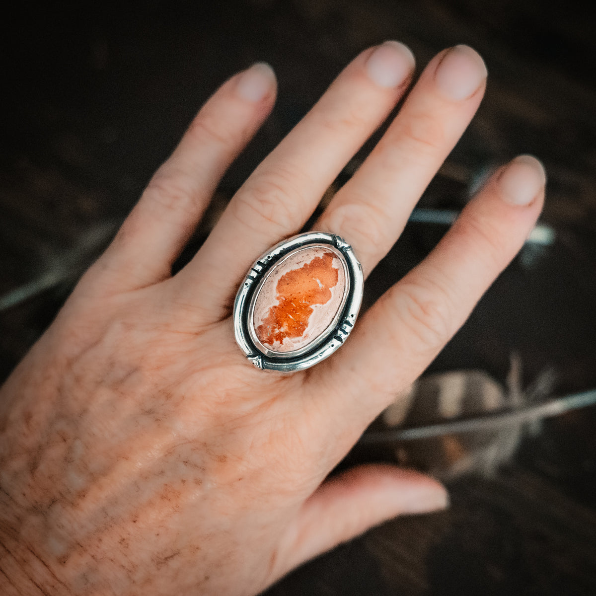 Sun Blaze Fire Opal Ring - Size 8.5